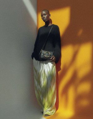 Black Crossbody Bag with Gold Ring Detail