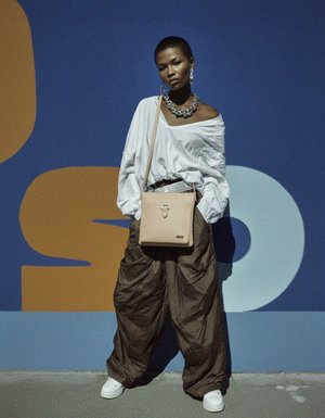 Beige Crossbody Bag with Front Pocket