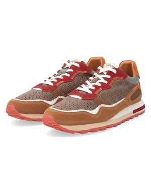 Brown Suede & Woven Panel Casual Sneakers