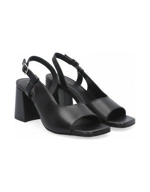 Black Leather Slingback Block Heel Sandal