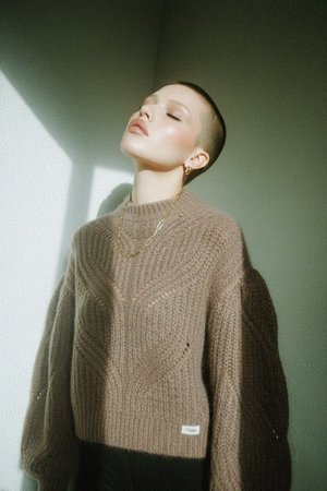 Textured Knit Sweater with Puffed Sleeves