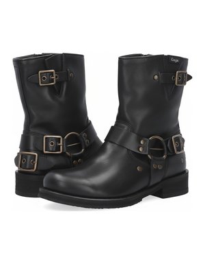 Black Leather Buckle Ankle Boots