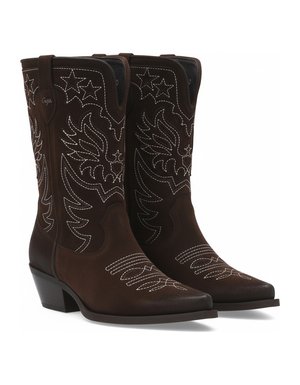 Brown Suede Western Boots with White Stitching