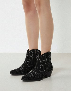 Black Studded Western Ankle Boots