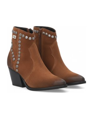 Brown Suede Studded Ankle Boots