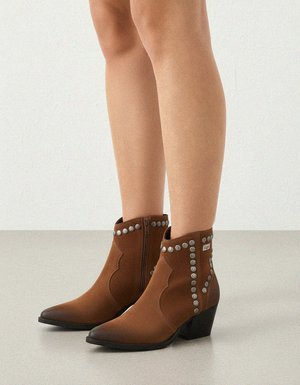 Brown Suede Studded Ankle Boots