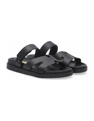 Black Flat Sandals with Adjustable Strap
