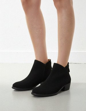 Black Suede Ankle Boots with Back Zipper