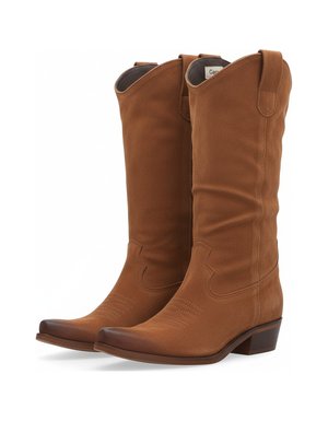 Brown Suede Western Knee-High Boots