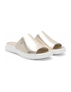 Gold Metallic Slide Sandals with White Platform Sole