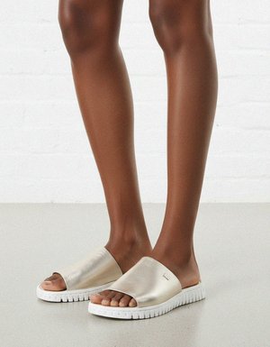 Gold Metallic Slide Sandals with White Platform Sole