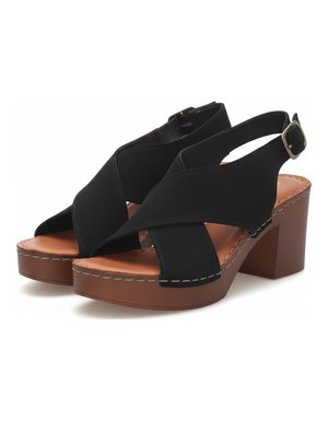 Black Suede Block Heel Platform Sandals