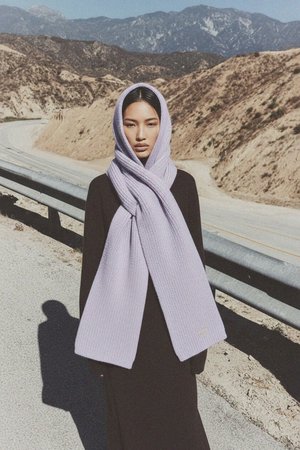 Soft Ribbed Knit Hooded Scarf - Lavender