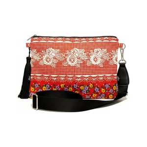 Vibrant Red Floral Pattern Crossbody Bag with Tassel