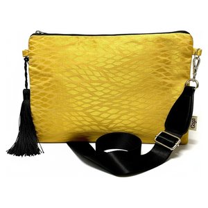 Elegant Yellow Leaf Pattern Clutch with Crossbody Strap