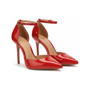 Red Patent Pointed Toe Ankle Strap Stiletto Pumps