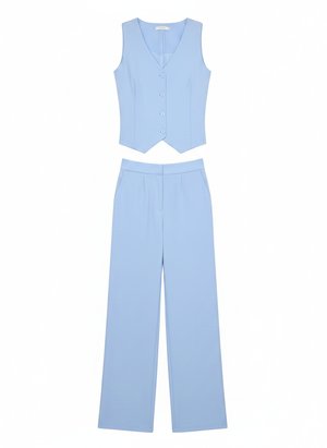 Sky Blue Vest & Wide-Leg Pants Matching Set