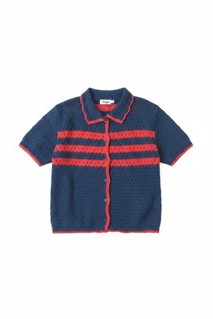 Niebiesko-czerwona dzianinowa koszulka polo w paski
