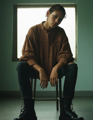 Brown Relaxed Fit Gathered Blouse