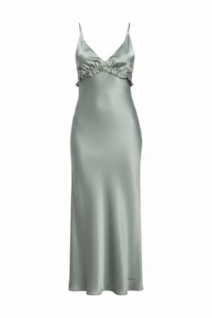 Elegancka satynowa sukienka maxi z falbanką