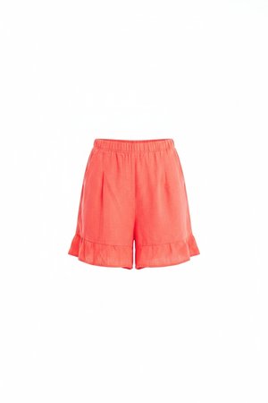 Coral Ruffle Hem Casual Shorts