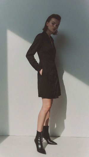 Black Textured Long Sleeve Mini Dress