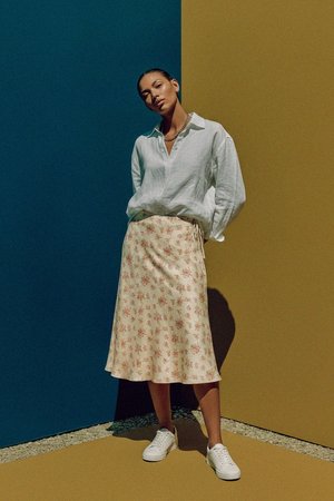 Elegant Floral Print Midi Skirt
