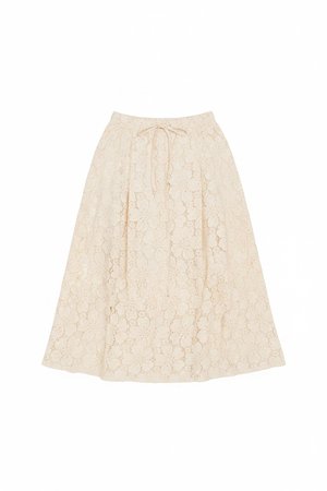 Beige Crochet Lace Midi Skirt