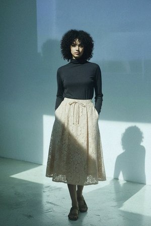 Beige Crochet Lace Midi Skirt