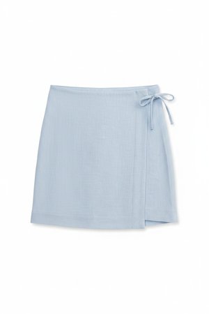 Light Blue Textured Wrap Mini Skirt