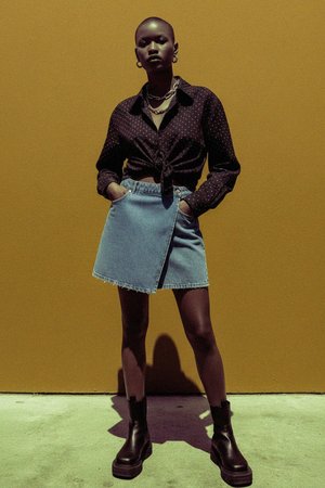 Blue Denim Wrap Mini Skirt