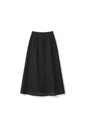 Elegant Black Midi Skirt with Leaf Pattern
