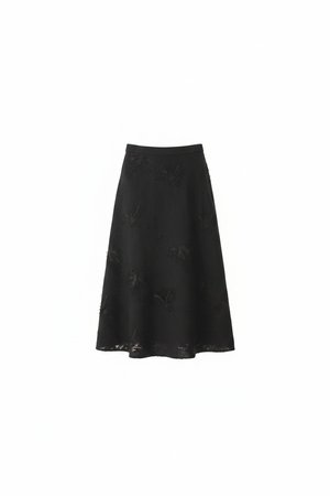 Black Textured Midi Skirt