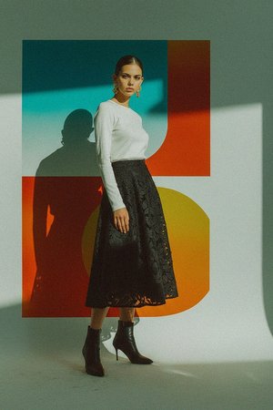 Black Textured Midi Skirt
