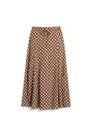 Brown Polka Dot Midi Skirt