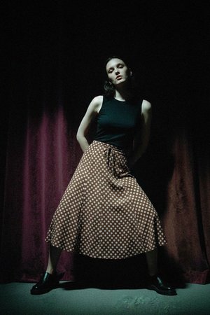 Brown Polka Dot Midi Skirt