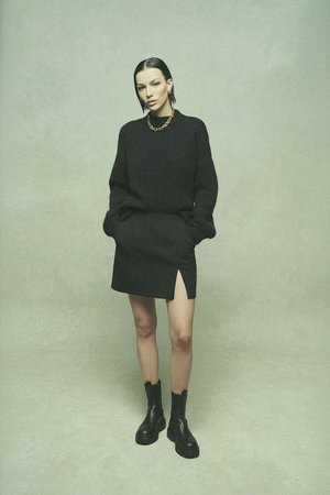 Black Mini Skirt with High Side Slit