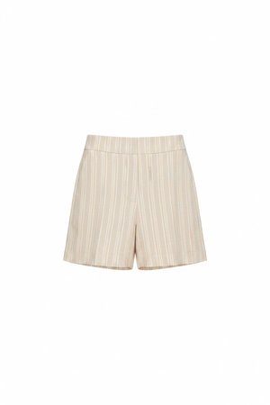 Beige Striped Tailored Shorts
