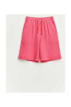 Relaxed Fit Cuffed Linen Shorts in Vibrant Pink