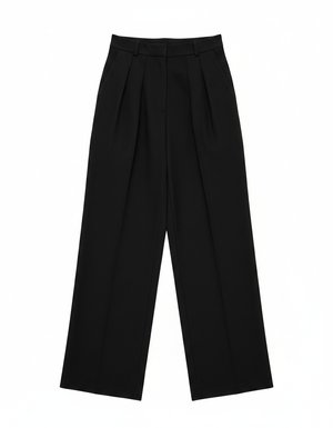 Black Pleated Wide-Leg Trousers