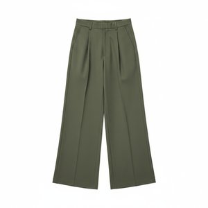 Pleated Wide-Leg Trousers - Olive Green