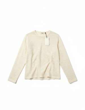 Cream Textured Long-Sleeve Blouse