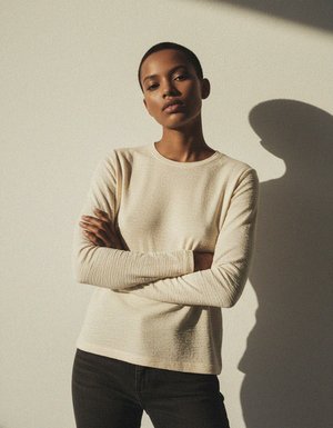 Cream Textured Long-Sleeve Blouse