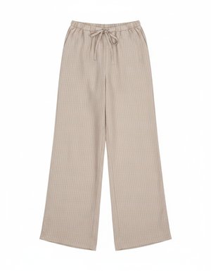 Relaxed Fit Beige Striped Wide-Leg Pants