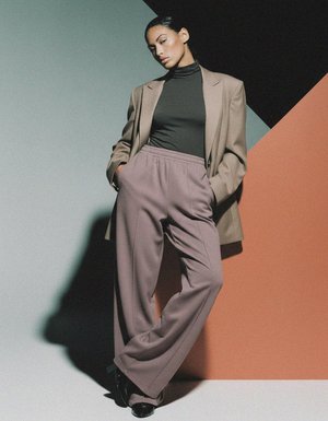 Relaxed Fit Wide Leg Trousers with Elastic Waist
