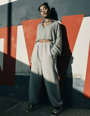 Relaxed Fit Grey Fleece Jogger Pants