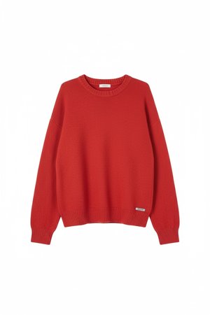Vibrant Red Knit Sweater with Relaxed Fit