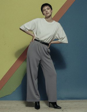 Relaxed Fit Grey Wide Leg Pants