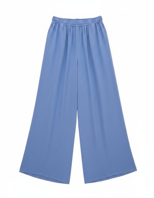 Flowy Blue Wide-Leg Regular Pants