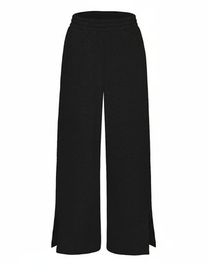 Black Wide-Leg Lounge Pants with Side Slits